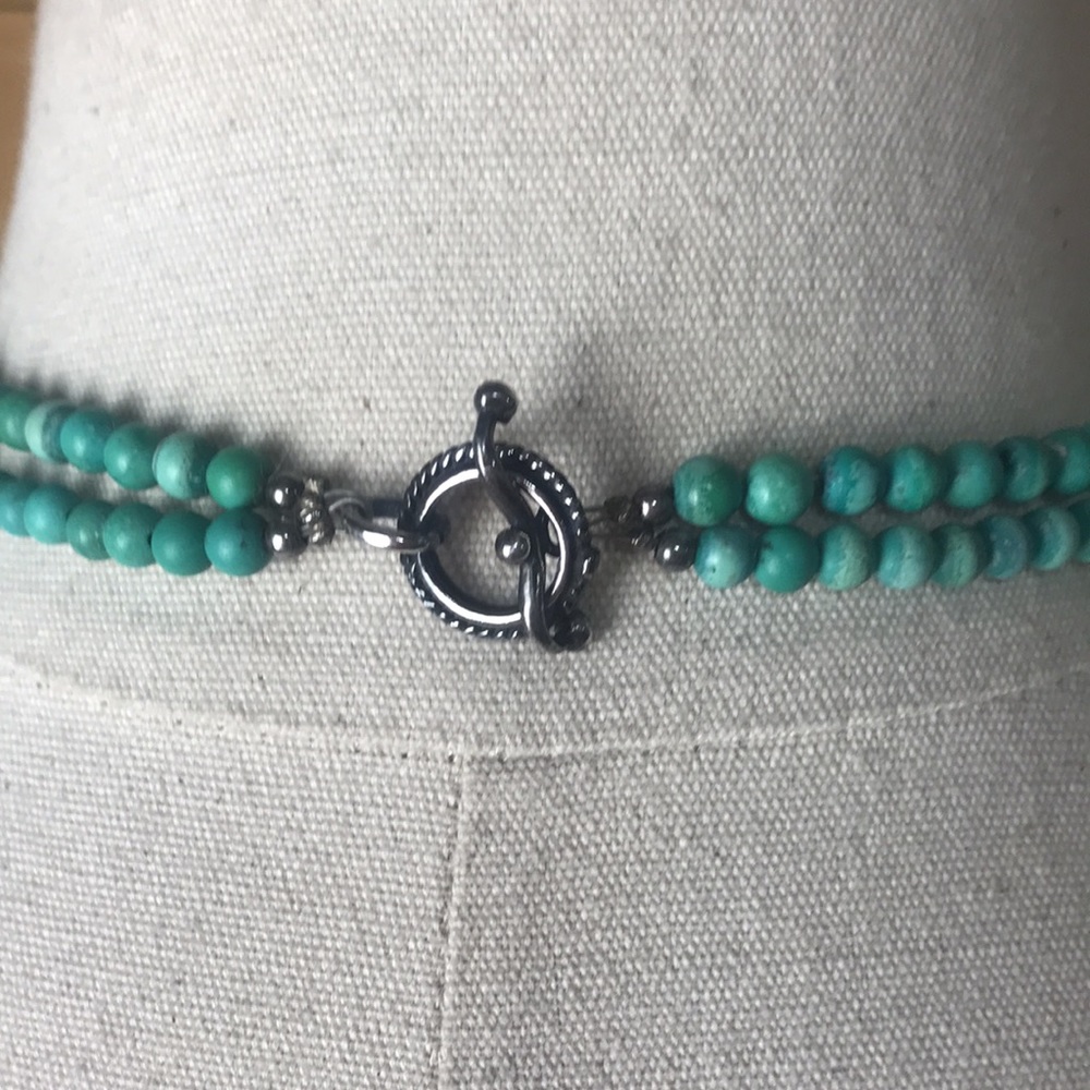 Gale Self designer hallmarked sterling silver turquoise bead choker necklace - Picture 4 of 9